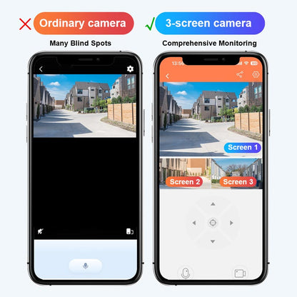360° smart solövervakningskamera med tre skärmar för övervakning
