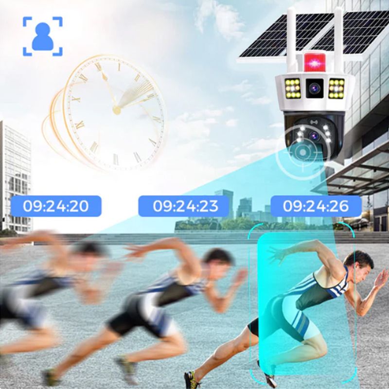 360° smart solövervakningskamera med tre skärmar för övervakning